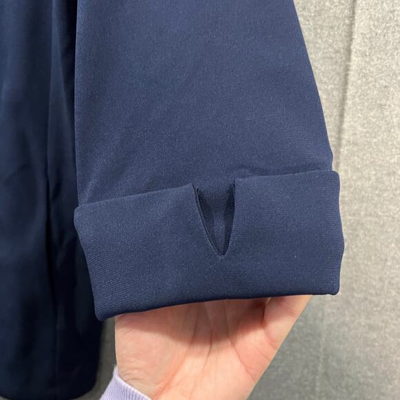 GRAVER Susan Graver LK Fuston 3/4 Sleeve Cutaway Hem Blazer Navy Small - Picture 10 of 10